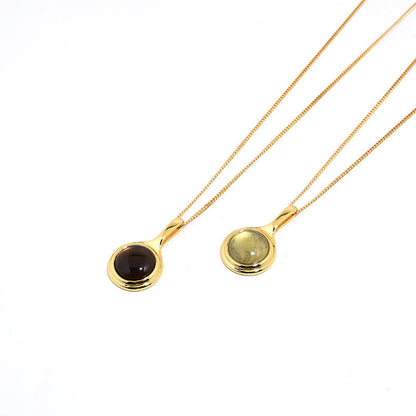 Natural Tea Crystal Long Necklace, 925 Silver, 18K Gold Plated