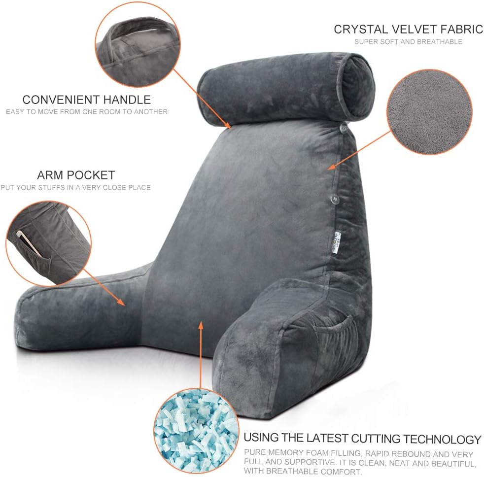 Reading Pillow with Arms – Backrest Support Cushion for Bed & Couch