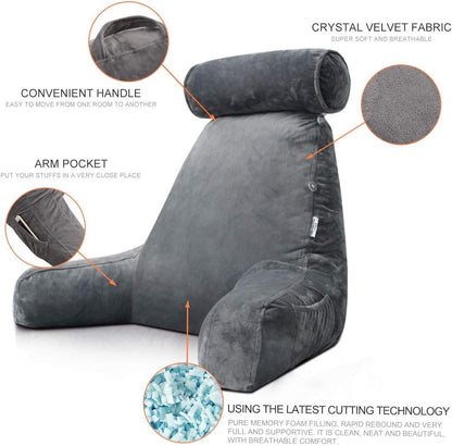 Reading Pillow with Arms – Backrest Support Cushion for Bed & Couch