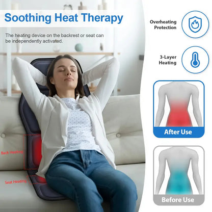 Fullständig ryggmassager med värme – Shiatsu-stolplatta, djupknådande, justerbar intensitet