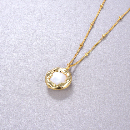 Baroque Button Pearl Necklace, 925 Silver, 18K Gold Plated