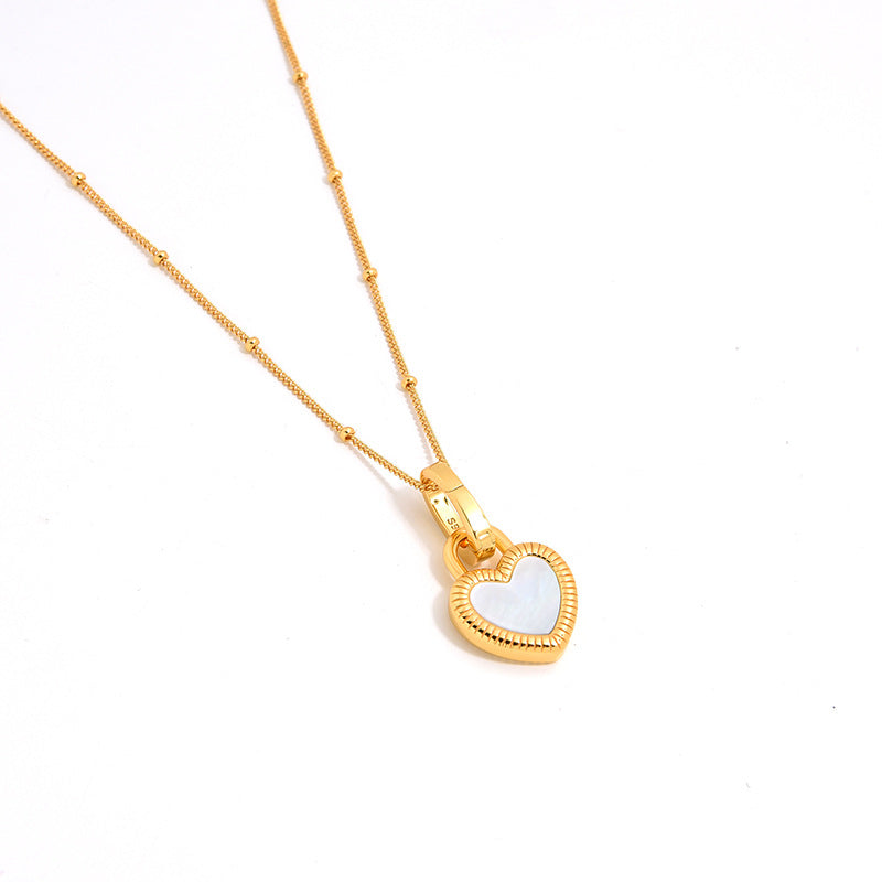 Heart Reversible Pendant Necklace, 925 Silver, 18K Gold Plated, Red Onyx & White Mother-of-Pearl