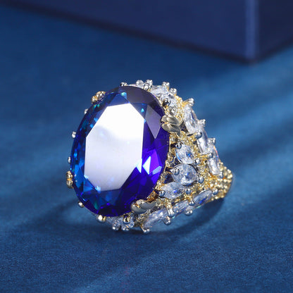 Royal Sapphire Ring, 18K Gold Plated with Cubic Zirconia