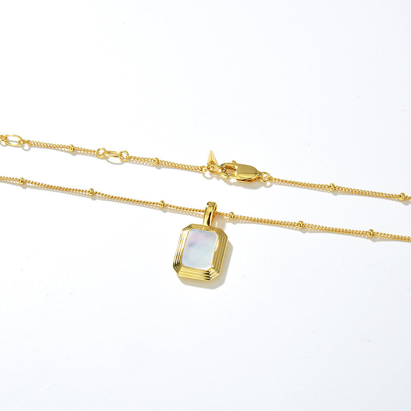Square Reversible Pendant Necklace, 925 Silver, 18K Gold Plated, Black Onyx & White Mother-of-Pearl