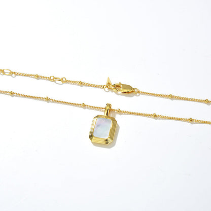 Square Reversible Pendant Necklace, 925 Silver, 18K Gold Plated, Black Onyx & White Mother-of-Pearl