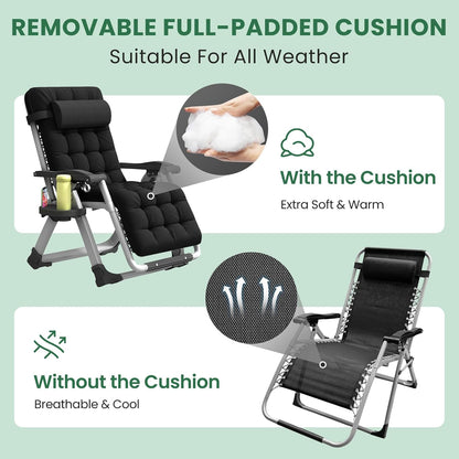 Outdoor Lounge Chair for Back Pain – Reclining Folding Chair, 500LB Support | Ventayo