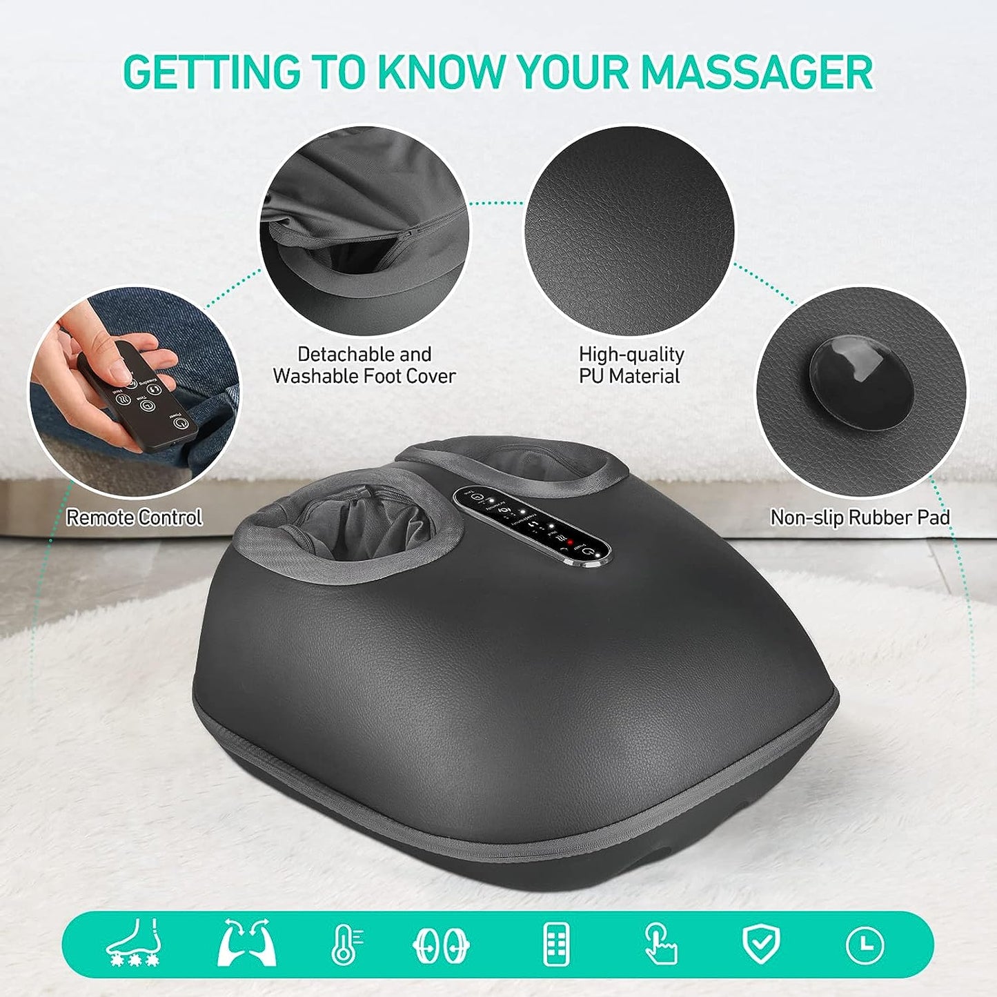 Shiatsu Foot Massager with Heat – Kneading, Vibration & Air Compression for Deep Tissue Relief