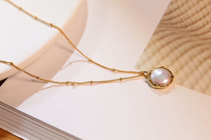 Baroque Button Pearl Necklace, 925 Silver, 18K Gold Plated