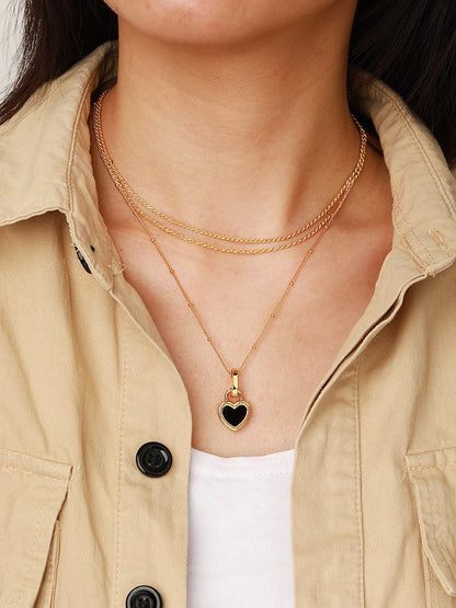 Heart Reversible Pendant Necklace, 925 Silver, 18K Gold Plated, Black Onyx & White Mother-of-Pearl