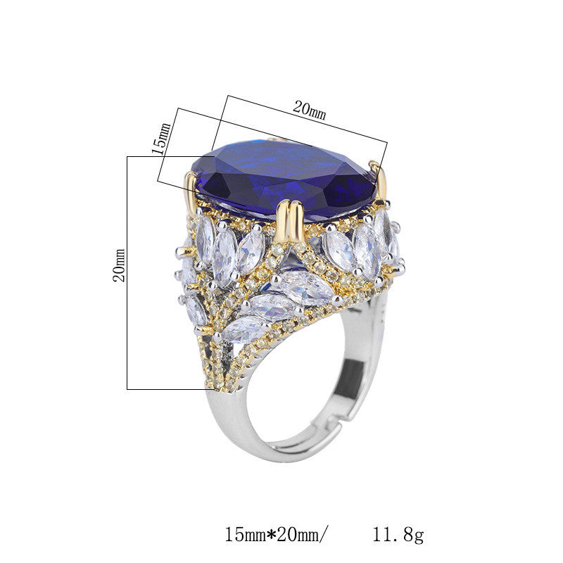 Royal Sapphire Ring, 18K Gold Plated with Cubic Zirconia