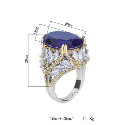 Royal Sapphire Ring, 18K Gold Plated with Cubic Zirconia