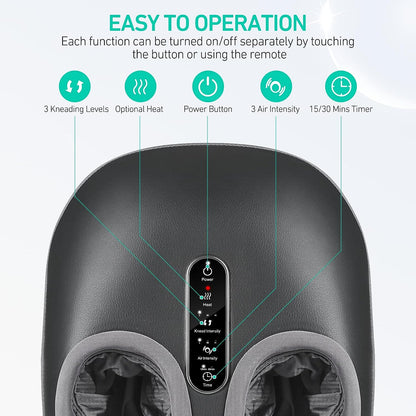 Shiatsu Foot Massager with Heat – Kneading, Vibration & Air Compression for Deep Tissue Relief