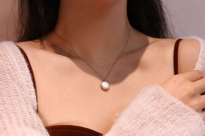 Baroque Button Pearl Necklace, 925 Silver, 18K Gold Plated