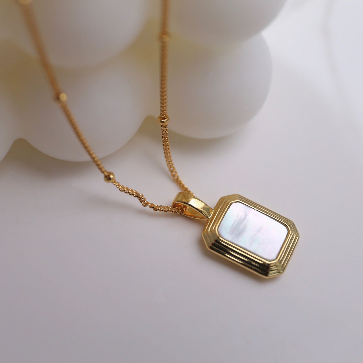 Square Reversible Pendant Necklace, 925 Silver, 18K Gold Plated, Black Onyx & White Mother-of-Pearl