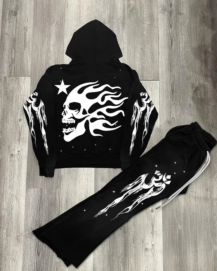 Women's Black Tracksuit with Heart and Star Graphic Design