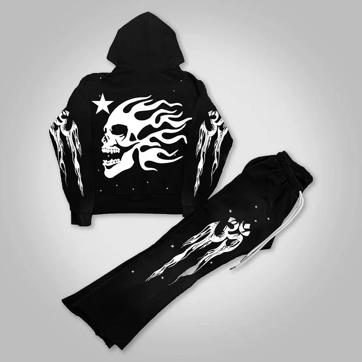 Women's Black Tracksuit with Heart and Star Graphic Design