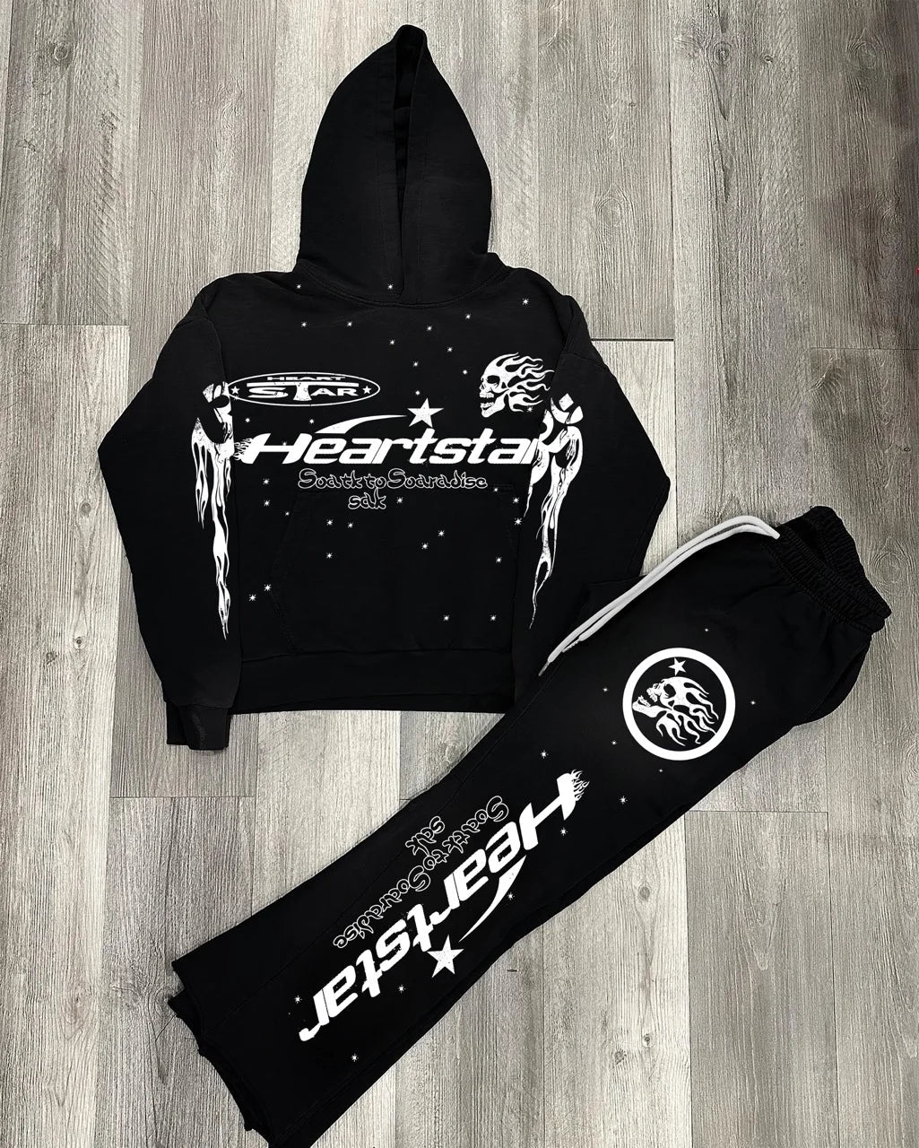 Women's Black Tracksuit with Heart and Star Graphic Design