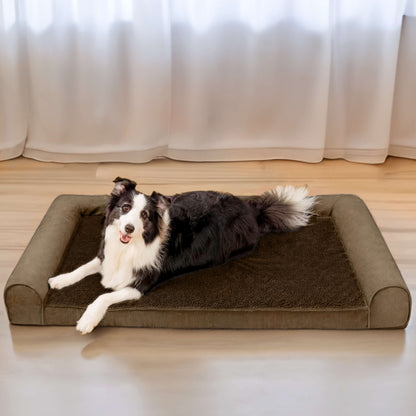 Full support faux fleece and suede orthopedic dog bed
