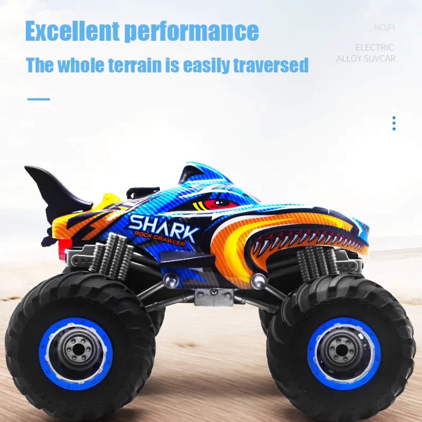 RC 4x4 Off-Road Monster Truck – Remote Control Rock Crawler Drift Car (Shark Digger Design)