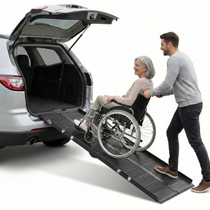 Folding Wheelchair Ramp Aluminum Portable - 600 Lbs Non-Slip Mobility Ramp