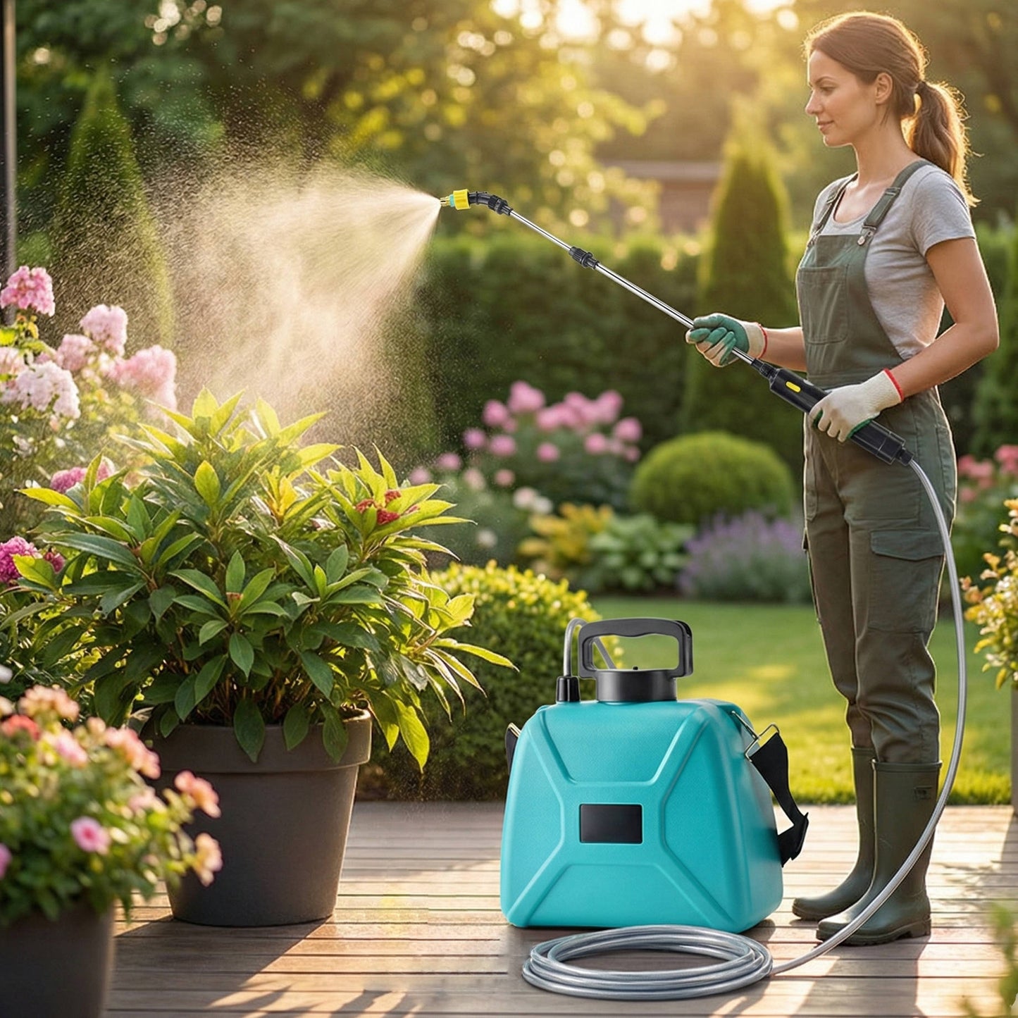 Rechargeable Electric Garden Sprayer 5L, Battery Powered Plant Sprayer with 3 Nozzles