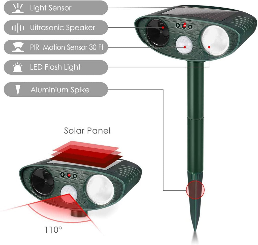 Solar Powered Ultrasonic Rabbit Repeller – Humane Garden Protection with Flashing Light