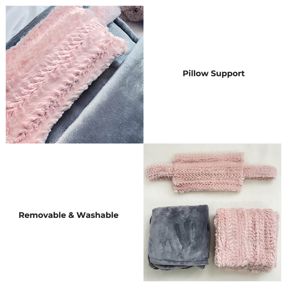 Speels roze pluche huisdierbed met kussen & deken