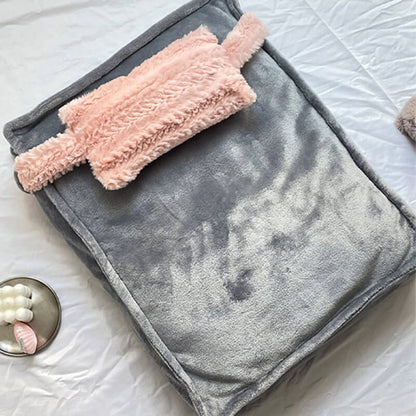 Speels roze pluche huisdierbed met kussen & deken