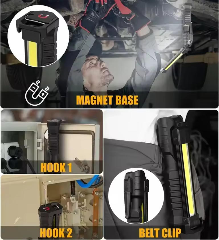 Rechargeable Magnetic Flashlight For Mechanics And Workplace