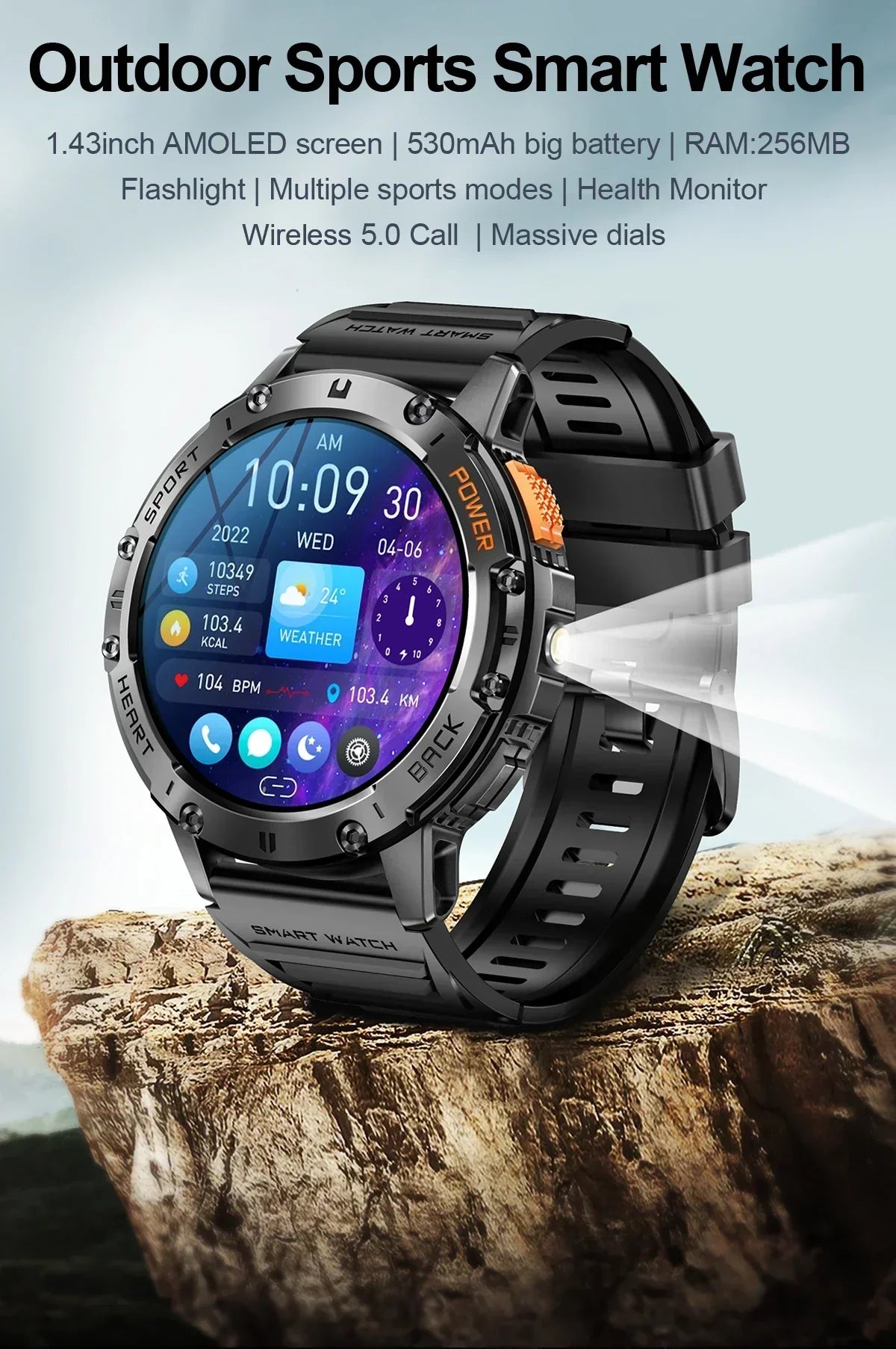 AMOLED Smartwatch – Bluetooth Calling Fitness Tracker with Waterproof Design