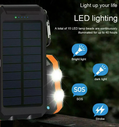 Solar Power Bank – 500000mAh Portable Waterproof Outdoor Charger with Dual USB & LED Light