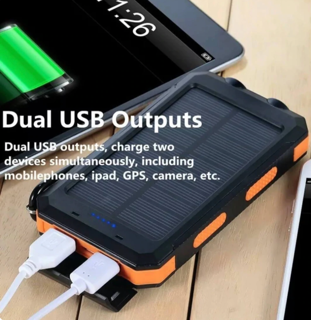Solar Power Bank – 500000mAh Portable Waterproof Outdoor Charger with Dual USB & LED Light