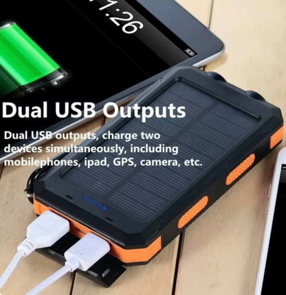 Solar Power Bank – 500000mAh Portable Waterproof Outdoor Charger with Dual USB & LED Light