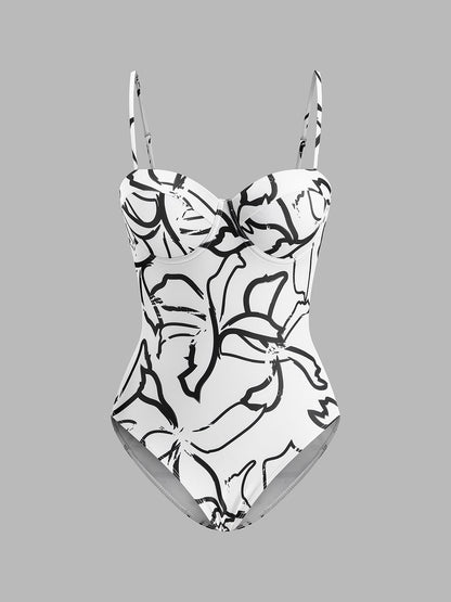Abstract Print Spaghetti Strap One-Piece