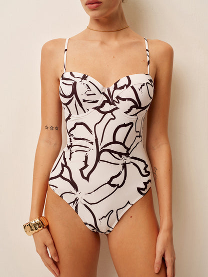 Abstract Print Spaghetti Strap One-Piece