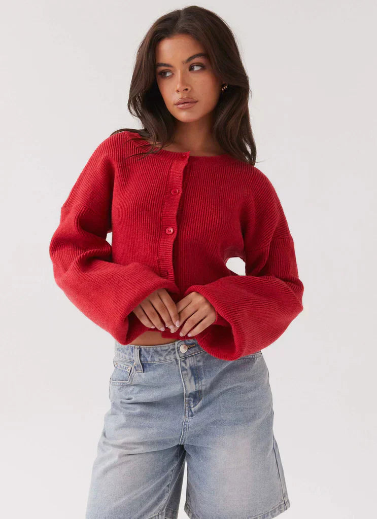 Amber - Essential Red Cardigan For Women