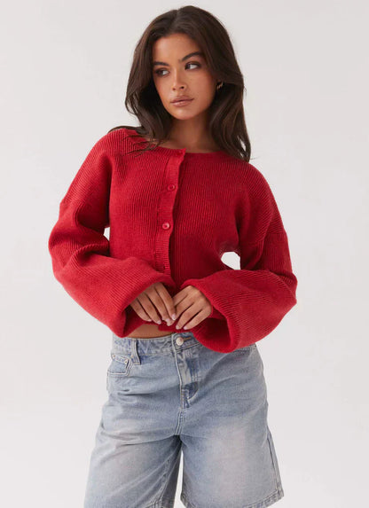 Amber - Essential Red Cardigan For Women