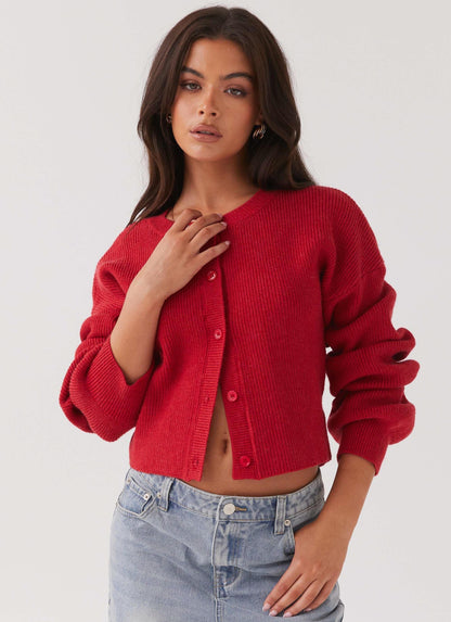 Amber - Essential Red Cardigan For Women