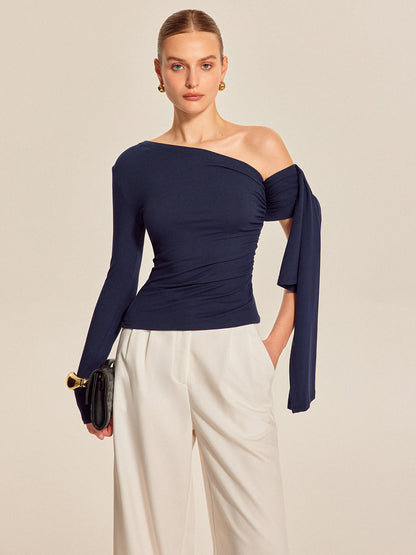 Asymmetrical Draped Sleeve Top