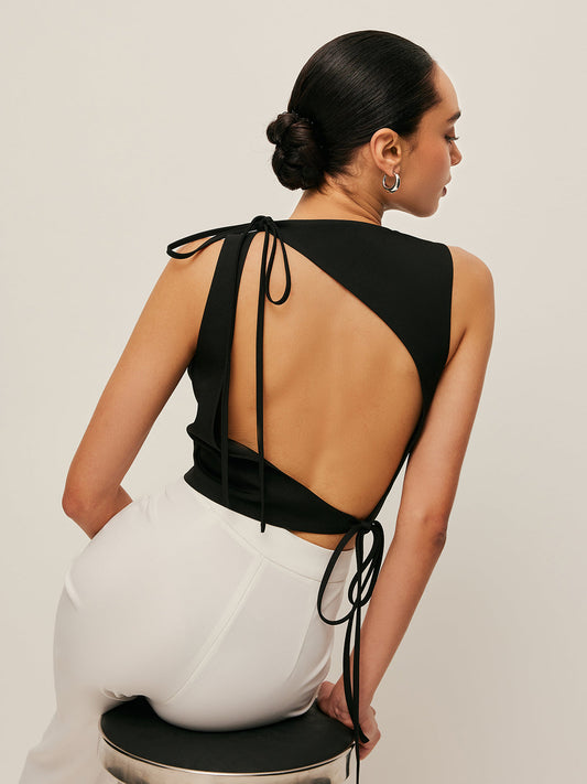 Asymmetrical Open-Back Tie Top