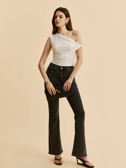Asymmetrical Ruched One-Shoulder Top