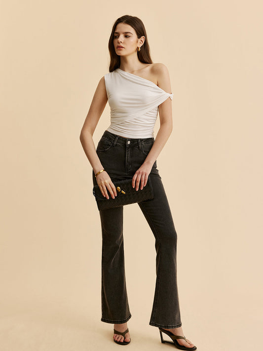 Asymmetrical Ruched One-Shoulder Top