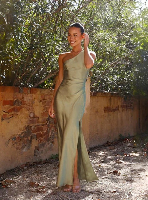 Asymmetrical Slit Dress with a Modern Silhouette