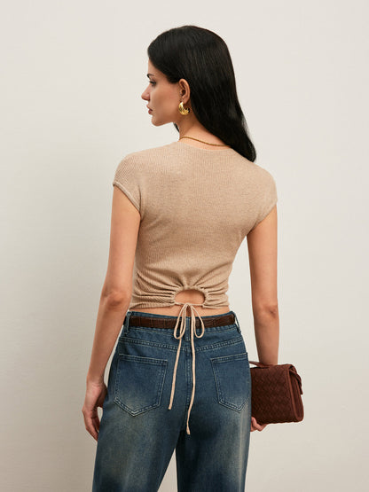Back Tie Detail Ribbed T-Shirt