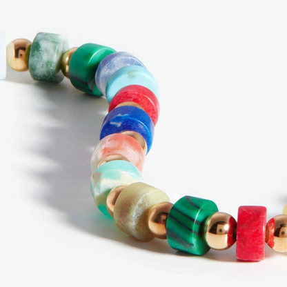 Natural Multi-Stone Beaded Bracelet – 925 Silver, 18k Yellow Gold Plated
