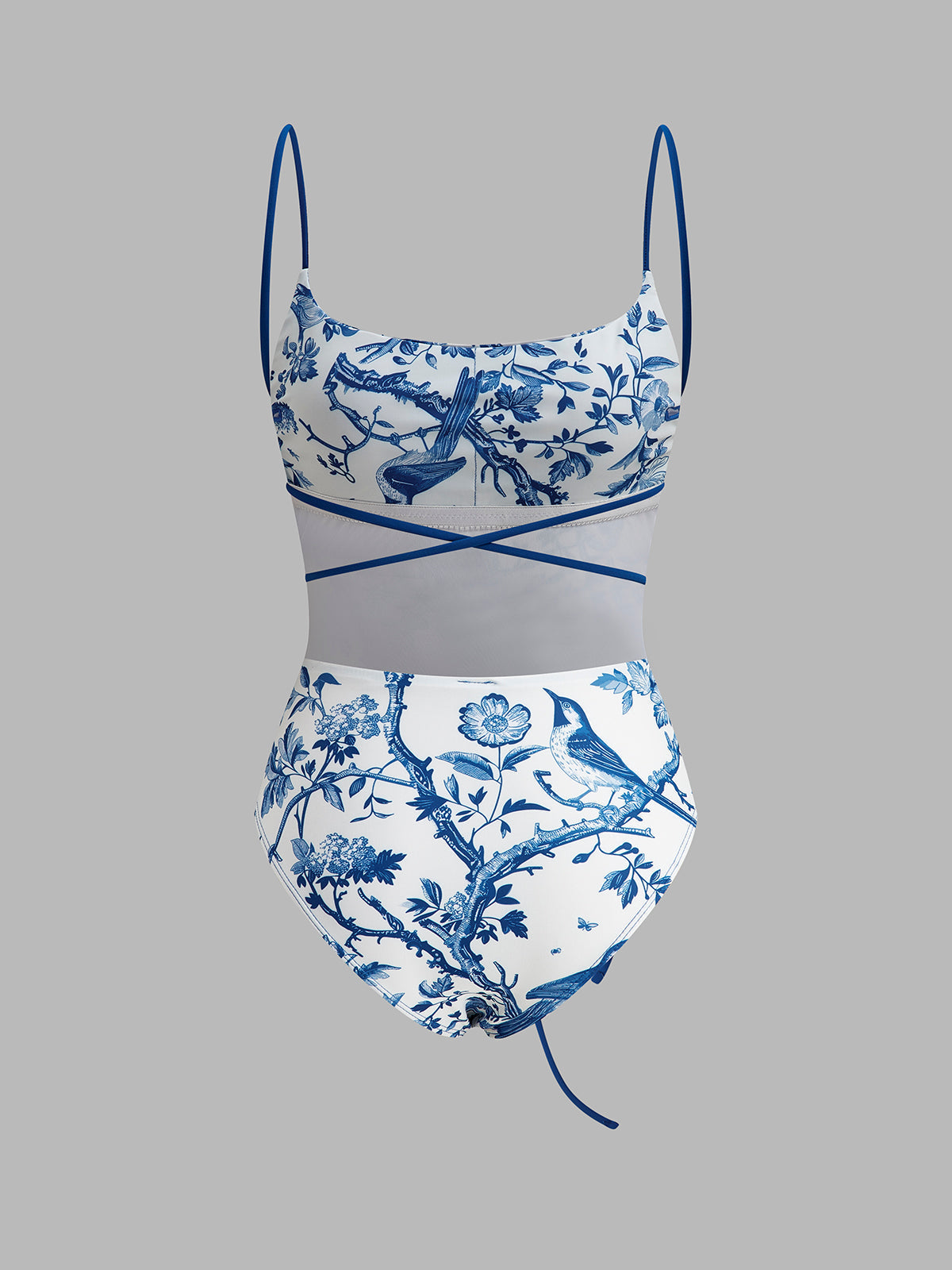 Bird Print Tie-Waist One-Piece Swimsuit