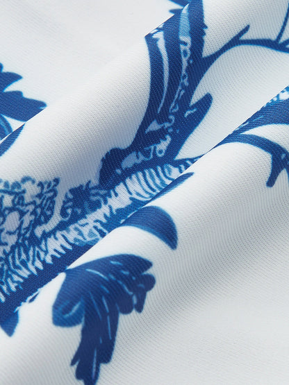 Bird Print Tie-Waist One-Piece Swimsuit