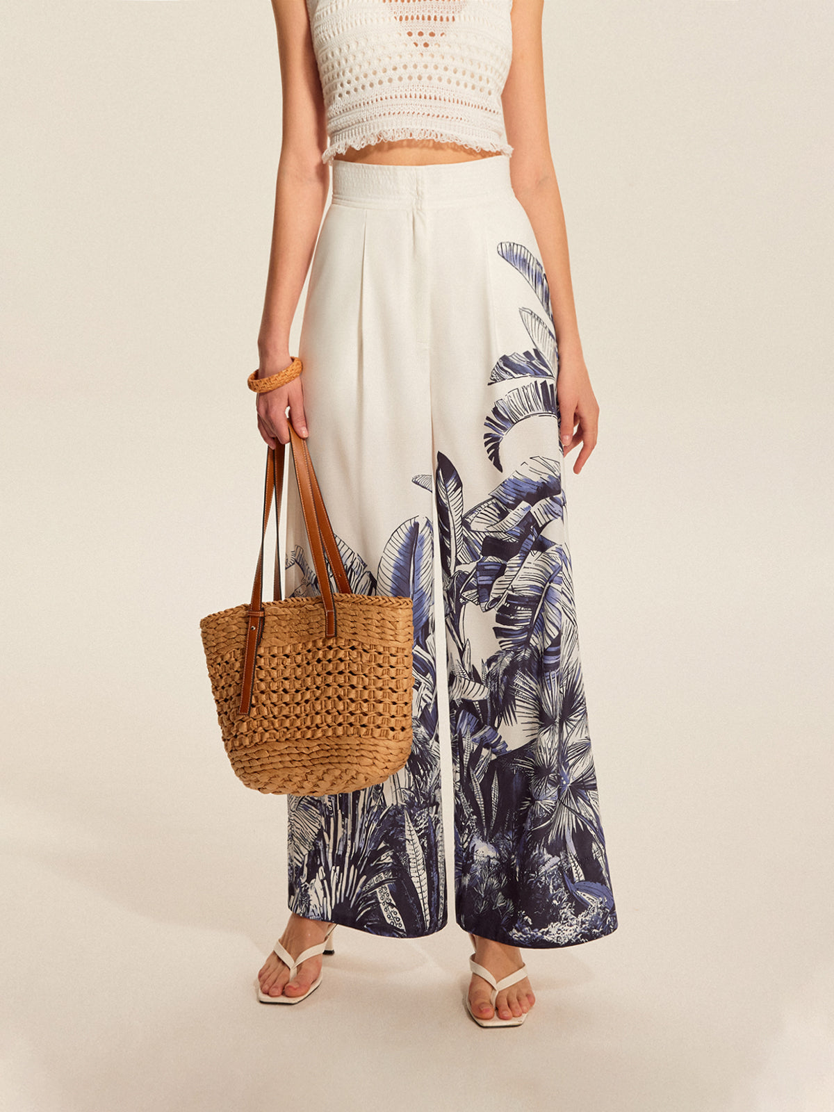 Boho Print Mid-Waist Wide-Leg Pants