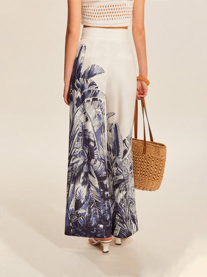 Boho Print Mid-Waist Wide-Leg Pants