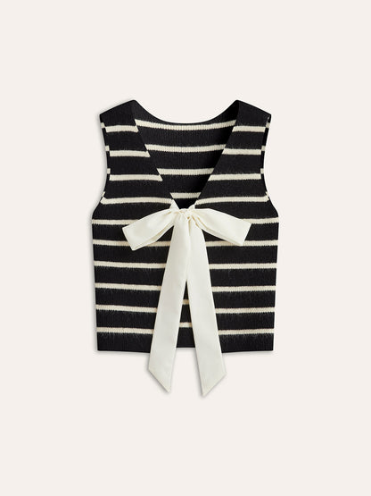 Bow Back Detail Striped Sweater Vest
